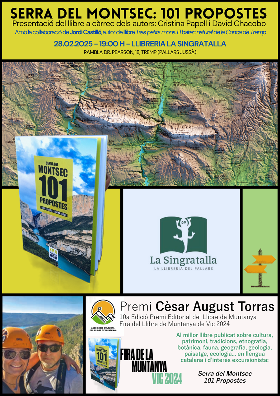 Presentació del llibre "SERRA DEL MONTSEC: 101 PROPOSTES " de Cristina Papell i David Chacobo - Llibreria Online de Tremp