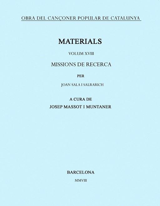 OBRA DEL CANÇONER POPULAR DE CATALUNYA: MATERIALS VOLUM XVII | 9788498830705 | SALA, JOAN ; MASSOT, JOSEP | Llibreria Online de Tremp